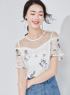 Print Splicing Perspective Flare Sleeve T-shirt