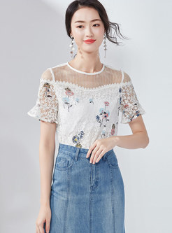 Print Splicing Perspective Flare Sleeve T-shirt