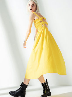 Fashion Solid Color Backless Elastic Big Hem Dress
