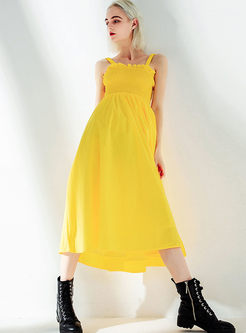 Fashion Solid Color Backless Elastic Big Hem Dress