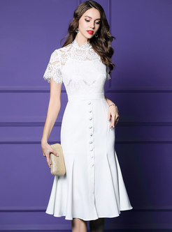 Elegant Lace Splicing Hollow Out Mermaid Dress