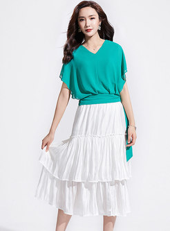 Pure Color High Waist Layered Skirt