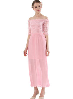Stylish Solid Color Lace Splicing Chiffon Dress