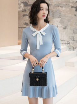Chic Three Quarters Sleeve Knitted Skater Dress