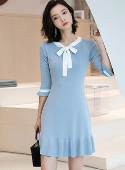 Chic Three Quarters Sleeve Knitted Skater Dress