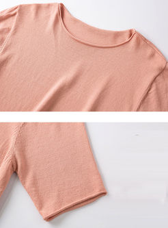 Solid Color O-neck Half Sleeve Pullover T-shirt
