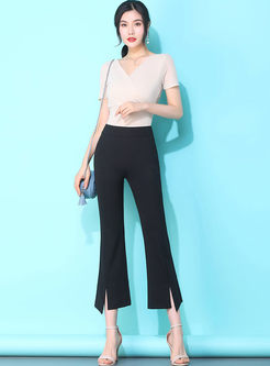 Fashion Solid Color Irregular Slit Flare Pants