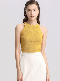 Chic Solid Color O-neck Sleeveless Knitted Tanks