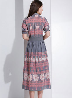 Fashion V-neck Tied Elastic Waist Print Dress