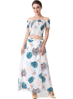 Casual Slash Sleeve Print Top & Holiday Maxi Skirt