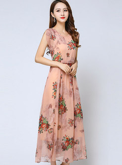 Casual Floral Print Summer Slim Maxi Dress