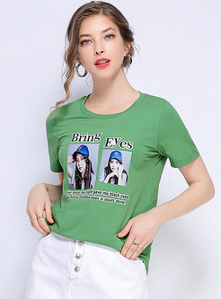 All-matched O-neck Print Plus-size T-shirt