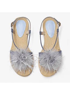 Stylish Flat Heel Feather Buckle Sandals