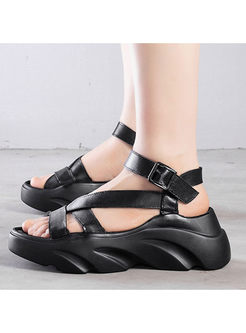Casual Solid Color Platform Leather Sandals