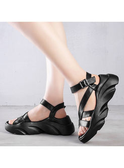 Casual Solid Color Platform Leather Sandals