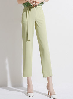 Elegant Tie-waist Slim Straight Pants