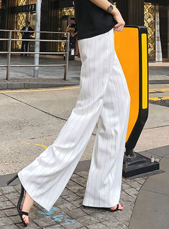 Trendy White Casual Striped Wide Leg Pants