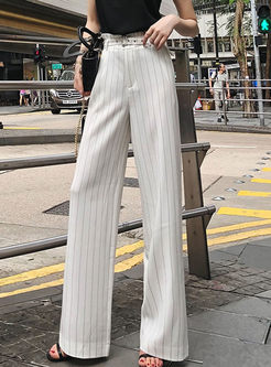 Trendy White Casual Striped Wide Leg Pants