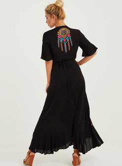 Bohemian Flare Sleeve Embroidered Maxi Dress