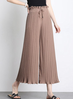 Solid Color High Waist Pleated Wide Leg Pants