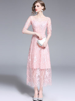 Elegant Embroidered Half Sleeve Bridesmaid Dress