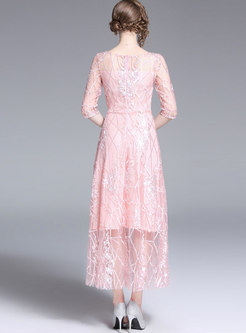 Elegant Embroidered Half Sleeve Bridesmaid Dress