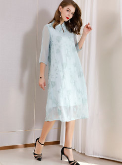Vintage Embroidered Stand Collar Loose Dress