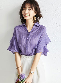 Lapel Single-breasted Solid Color Chiffon Blouse