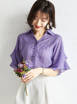 Lapel Single-breasted Solid Color Chiffon Blouse