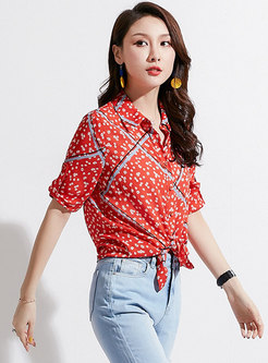 Print Lapel Tied Single-breasted Blouse