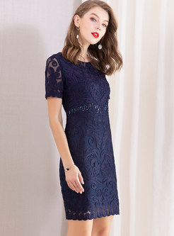 Elegant Embroidered O-neck Sheath Dress