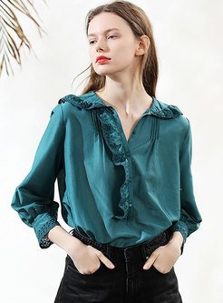 Fashion Lapel Embroidered Pullover Blouse