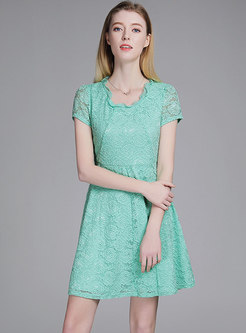 Stylish Pure Color Lace A Line Dress
