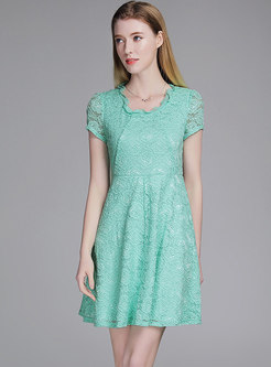Stylish Pure Color Lace A Line Dress