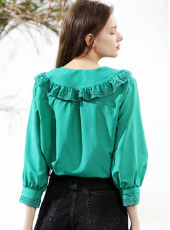 Embroidered Hollow Out Pure Color Loose Blouse