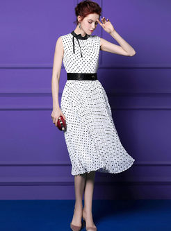 Trendy High Waist Polka Dot A Line Dress