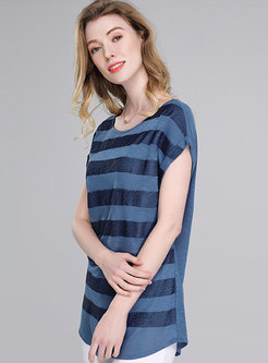 Brief Blue Striped Modal Casual T-shirt