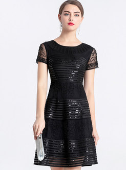 Chic Embroidered Slim Mini Dress With Sequins