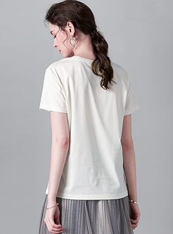 Brief White Animal Print Pullover T-shirt