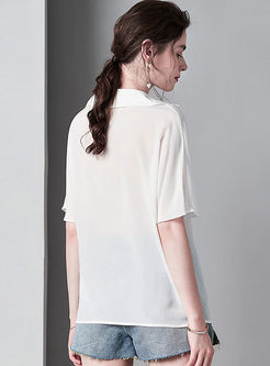 Trendy V-neck Short Sleeve Silk Blouse