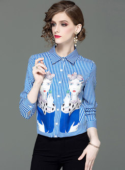 Striped Print Lapel Single-breasted Blouse