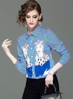 Striped Print Lapel Single-breasted Blouse
