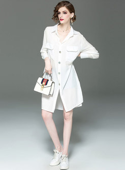 Solid Color Lapel Single-breasted Slit Coat