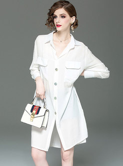 Solid Color Lapel Single-breasted Slit Coat