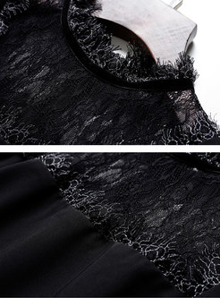 Stylish Black Lace Splicing A Line Dress