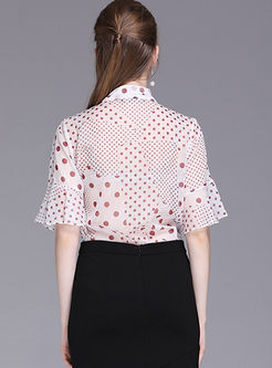 Sweet Bowknot Tied Flare Sleeve Print Blouse