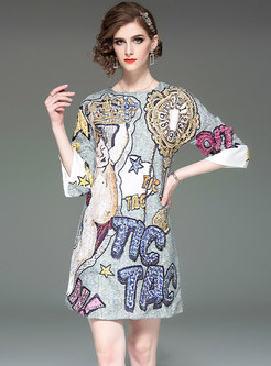 Stylish Personality Printing Flare Sleeve Dress