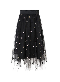 Stylish High Waist Polka Dot Embroidered Skirt