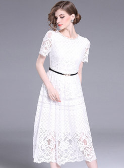 Hollow Out Perspective White Lace Skater Dress