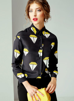 Chic Print Lapel Single-breasted Silk Blouse